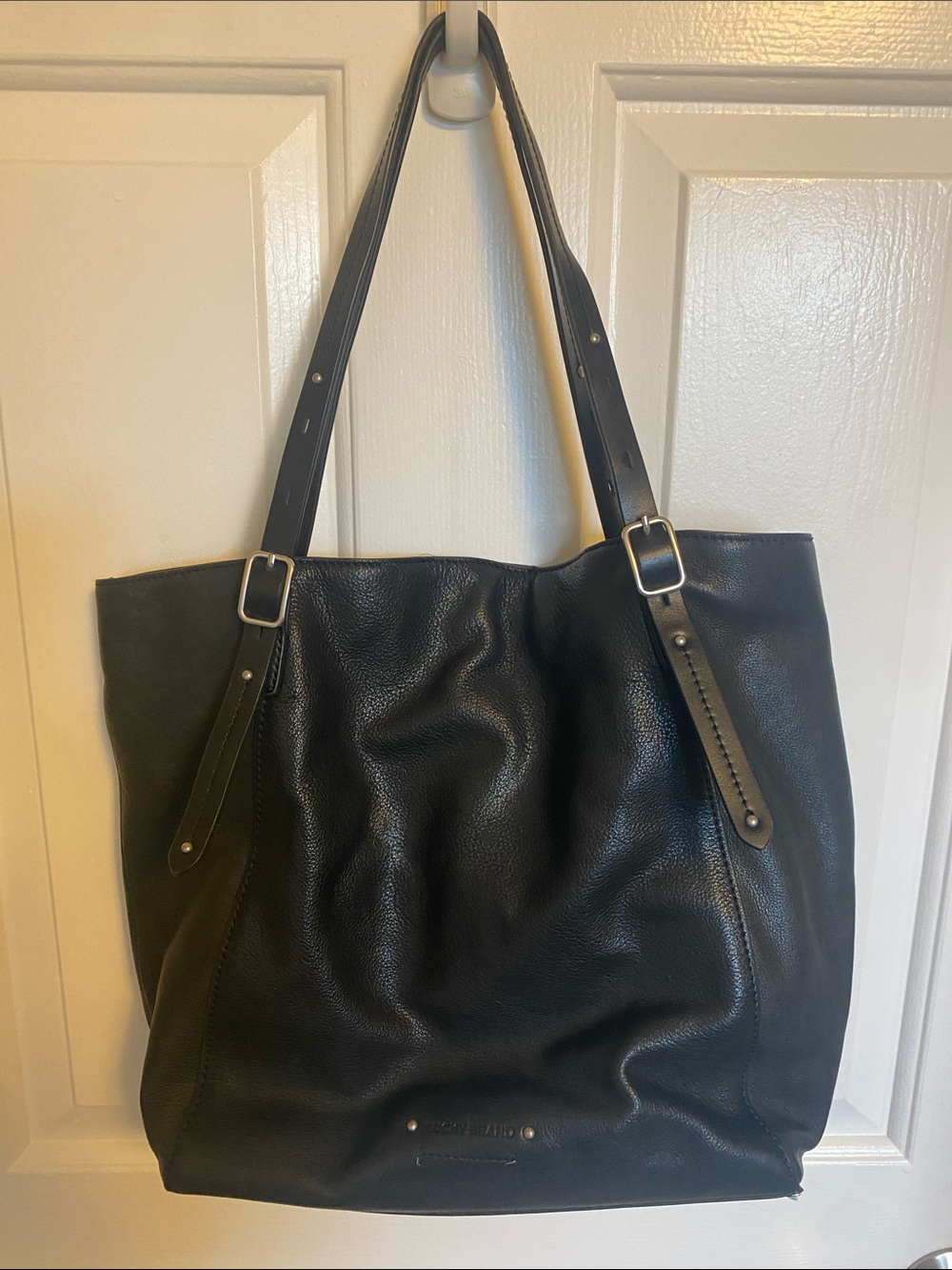 Lucky Brand Black Leather Tote with Adjustable Straps